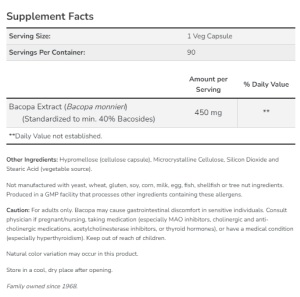 Now Foods NOW Bacopa Extract 450 мг 90 Vcaps