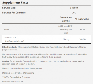 Now Foods NOW Витамин B 9 (folic Acid) + B 12 250 Таблетки