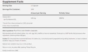 Now Foods NOW Витамин B 6 (pyridoxine) 100 мг 250 Капсули