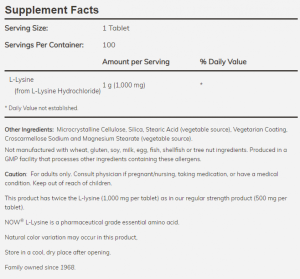 Now Foods NOW L Lysine 1000 мг 100 Tablets