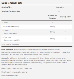 Now Foods NOW Tri Amino (arginine/ornitine/lysine) 120 Капсули