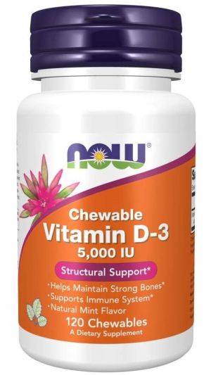 Now Foods NOW Витамин D 3 5000 IU 120 Дъвчащи Дражета (мента)
