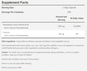 Now Foods NOW Витамин B 5 (pantothenic Acid) 500 мг 100 Капсули