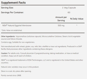 Now Foods Now Natural Eggshell Membrane 500 мг 60 Капсули