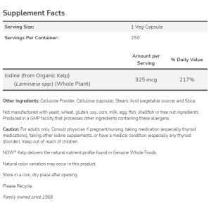 Now Foods NOW Kelp (йод) 325 мкг 250 Veg Capsules