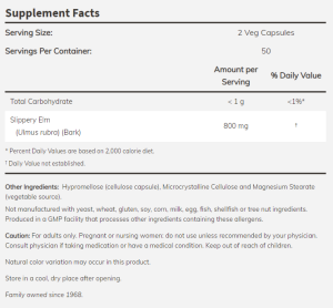 Now Foods NOW Slippery Elm (хлъзгав Бряст) 400 мг 100 Капсули