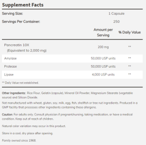 Now Foods NOW Pancreatin 10x 200 мг 100 Капсули