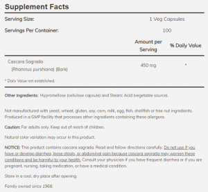 Now Foods NOW Cascara Sagrada (зърнастец) 450 мг 100 Капсули
