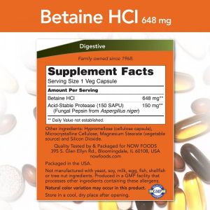 Now Foods NOW Betaine Hcl 648 мг 120 Капсули