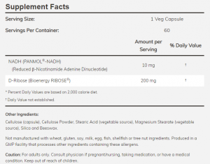 Now Foods NOW Nadh 10 мг + 200 мг Ribose 60 Капсули