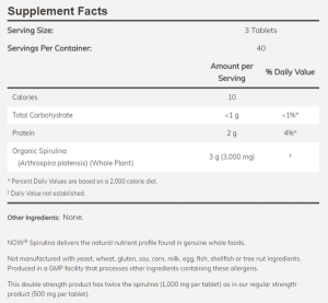 Now Foods NOW Spirulina Organic 1000 мг 120 Tablets