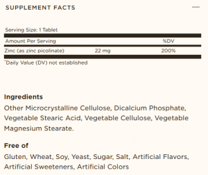Solgar Zinc Picolinate 22 мг 100 Таблетки
