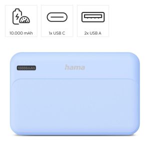HAMA Външна батерия "Pocket 10", 10000 mAh, Изходи: 2x USB-A, син