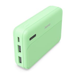 HAMA Външна батерия "Pocket 10", 10000 mAh, Изходи: 2x USB-A, зелена