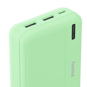 HAMA Външна батерия "Pocket 10", 10000 mAh, Изходи: 2x USB-A, зелена