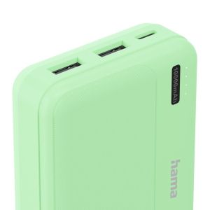HAMA Външна батерия "Pocket 10", 10000 mAh, Изходи: 2x USB-A, зелена