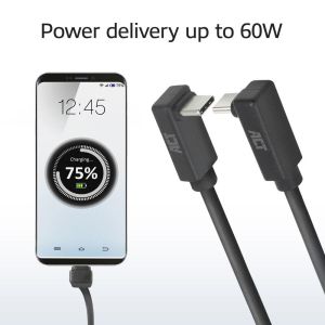 ACT Кабел USB-C 10Gbps, 60W, 1м, конектори на 90° up/down angled