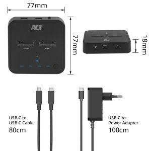 Двойна SSD докинг станция, ACT M.2 NVMe/PCIe за клониране, USB-C 3.2 Gen2, 10 Gbps