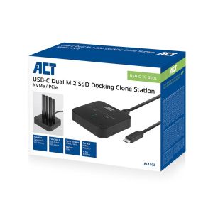 Двойна SSD докинг станция, ACT M.2 NVMe/PCIe за клониране, USB-C 3.2 Gen2, 10 Gbps