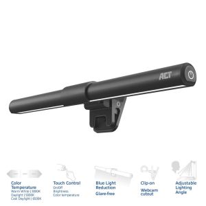 ACT LED лампа за лаптоп с регулируема яркост и щипка, USB захранване
