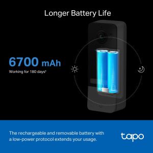 Видео звънец за врата Tapo D230S1, 2.4Ghz, 2K 5MP, Color Night Vision, акум.батерии, microSD