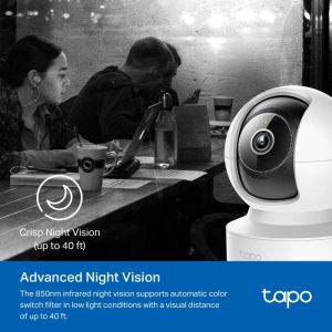 Домашна охранителна WiFi камера TP-Link Tapo C232, 3K 5Mp  с AI, Pan/Tilt, LAN, WiFi,SDmicro, нощно виждане