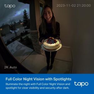 TP LINK нтелигентен видео звънец за врата Tapo D210, 2K QHD (2560×1440),160° зрителен ъгъл, microSD до 512 GB, 2.4Ghz, AI-разпознаване