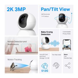 Охранителна WiFi камера TP-Link Tapo C210P2, 360°, Pan/Tilt - 2 Броя