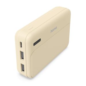 HAMA Външна батерия "Pocket 10", 10000 mAh, Изходи: 2x USB-A, бежов
