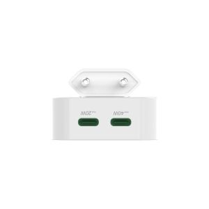 HAMA Бързо мини зарядно GaN, 2 x USB-C, PD, 40 W, сгъващ се адаптер, бял
