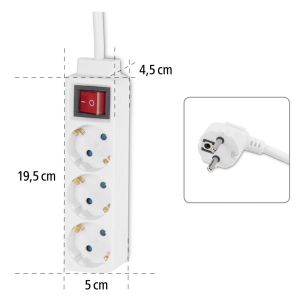 HAMA Разклонител 3 гнезда, 1.4м, бял с бутон за вкл/изкл.