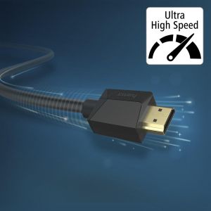 Кабел HAMA 205243, HDMI мъжко - HDMI мъжко, 8K, 48GB/s, Ethernet , 3 м, Позл. конектори, Черен