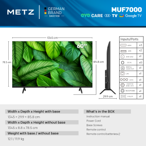 Телевизор METZ 60" 60MUF7000Z UHD 4K LED Google TV, Клас E