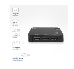 HDMI суич ACT AC7841, 5/1, 3D, 4K@60Hz, Черен