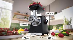 Месомелачка Bosch MFWS660B, SER6, Meat mincer - MultiPower 2100 W, Planetary gearbox, 3,5 kg/min, kebbe attachment, sausage attachment, fruit press attachment, shredding attachment, reverse function, Black