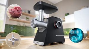 Месомелачка Bosch MFWS660B, SER6, Meat mincer - MultiPower 2100 W, Planetary gearbox, 3,5 kg/min, kebbe attachment, sausage attachment, fruit press attachment, shredding attachment, reverse function, Black