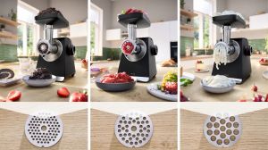 Месомелачка Bosch MFWS640B, SER6, Meat mincer - MultiPower 2100 W, Planetary gearbox, 3,5 kg/min, kebbe attachment, sausage attachment, shredding attachment, reverse function, Black