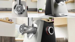 Месомелачка Bosch MFWS820M, SER8, Meat mincer, Blocking power: 2500W, 4,5 kg/min, 10-year motor, dishwasher safe, kebbe att., sausage att., silver black