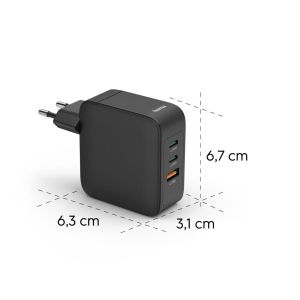 HAMA Бързо зарядно GaN, 2x USB-C, 1x USB-A, PD, 100 W, черно