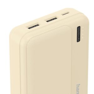 HAMA Външна батерия "Pocket 20", 20000 mAh, Изходи: 2x USB-A, бежов