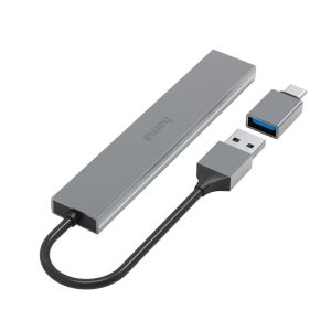HAMA USB хъб, 4 порта, USB 3.2 Gen 1, 5 Gbit/s, ултратънък, вкл. USB-C адаптер