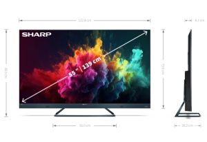 Телевизор Sharp 55FQ8EG, 55" QLED  GOOGLE TV, 4K 144Hz Quantum Dot 3840x2160 Aluminium Slim Frameless, AQUOS AI, DVB-T/T2/C/S/S2, 500 NIT, Active Motion 1400, HARMAN/KARDON, HDR10, Dolby Atmos, Dolby Vision, DTS:X, Google Assistant, HDMI eARC, Mini Compos