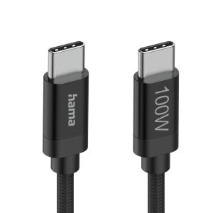 Hama Кабел за зареждане, "Fabric", USB-C - USB-C, 100 W, 1.5 m, Nylon, black