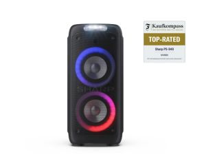 Тонколони Sharp Speakers PS-949, XPARTY STREET BEAT  2 x 8" woofers + horn tweeter, max power output 132 W, 12 h play time by built in battery, True wireless Stereo, USB Music playback and charging, DJ FX, BT 5.0, 2 x Mic/Guitar inputs, Splashproof (IPX4)