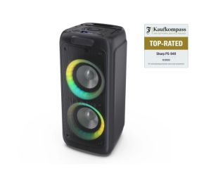 Тонколони Sharp Speakers PS-949, XPARTY STREET BEAT  2 x 8" woofers + horn tweeter, max power output 132 W, 12 h play time by built in battery, True wireless Stereo, USB Music playback and charging, DJ FX, BT 5.0, 2 x Mic/Guitar inputs, Splashproof (IPX4)