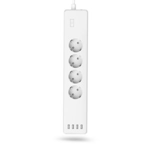HAMA Смарт разклонител Wi-Fi  2.4Ghz, 4 гнезда, 4xUSB, 1.7 m, бял
