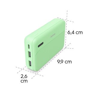 HAMA Външна батерия "Pocket 10", 10000 mAh, Изходи: 2x USB-A, зелена
