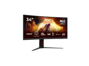 Монитор AOC CU34G4ZCA, 34" Curved 1500R, Fast VA, WLED, 3440x1440@250Hz, 1ms GtG, 0.3ms MPRT, 450cd m/2, 3000:1, Adaptive Sync, FlickerFree, Low Blue Light, Tilt, Height Adjust, Swivel, 2xHDMI, DP, USB hub