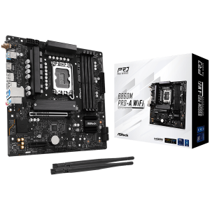 ASROCK MB Desktop B860M Pro-A Wi-Fi, S.1851, 4x DDR5, 1x PCIe 5.0 x16, 1x PCIe 4.0 x4, 1x Blazing M.2, 2x Hyper M.2, 4x SATA3, 2x USB-C, 5x USB 3.2, 6x USB 2.0, 1x RJ-45 2.5GB Lan, 802.11axe Wi-Fi 6E, BT 5.3 1x HDMI, 1x DP 1.4, mATX