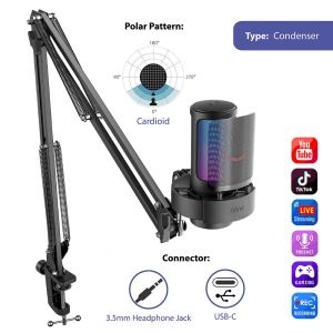 Микрофон със стойка FIFINE A8T RGB - Black